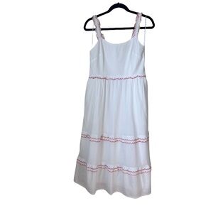 J.Crew Factory Womens 8 Scalloped Trim Midi Dress White Orange Red NWT Beach